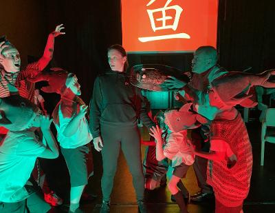 Granton Primary pupils performing the fish nightmare scene with professional actors